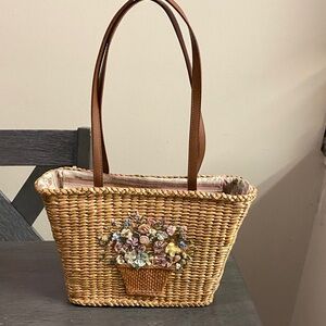 Capelli Woven Vintage Basket Bag with Floral Design